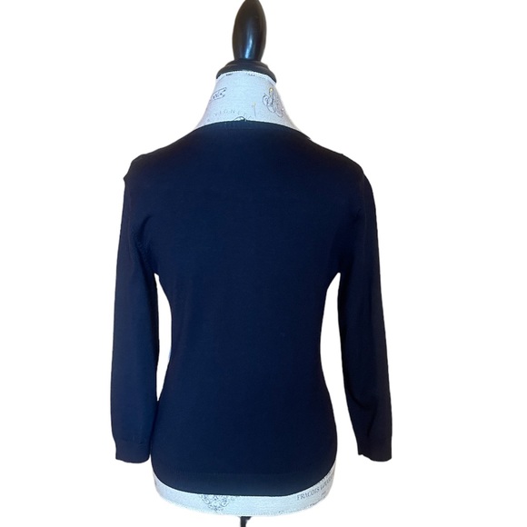 Ann Taylor Navy Silk Panel Floral Print Button Up Cardigan Sz S Like New! - Picture 4 of 4